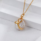 Gold-Trim Cube Baroque Pearl Pendant Necklace