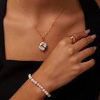Gold-Trim Cube Baroque Pearl Pendant Necklace