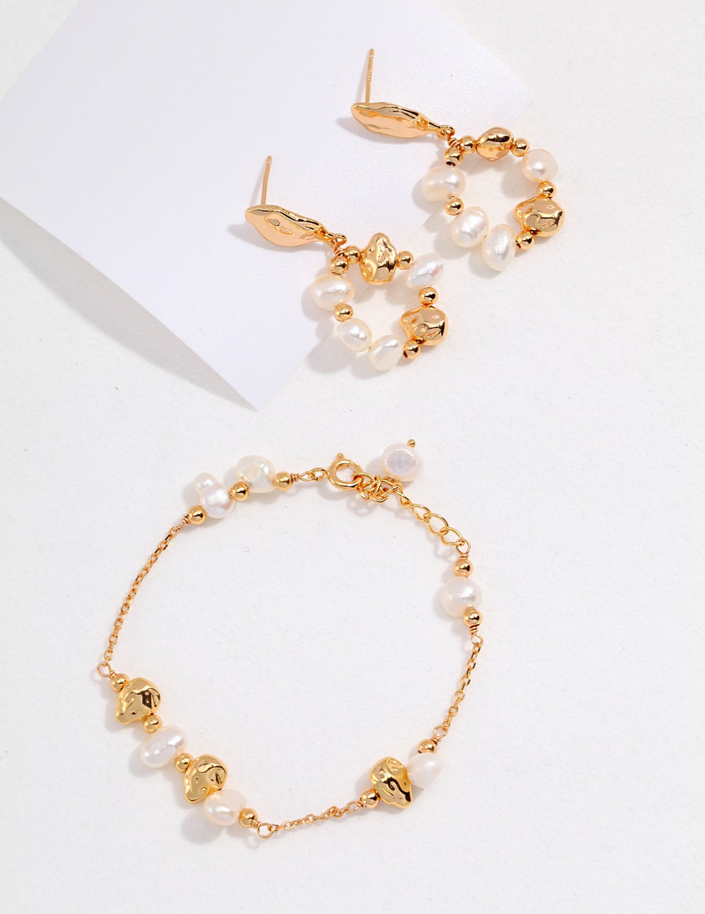 Gold Beads With Mini Baroque Pearl Set