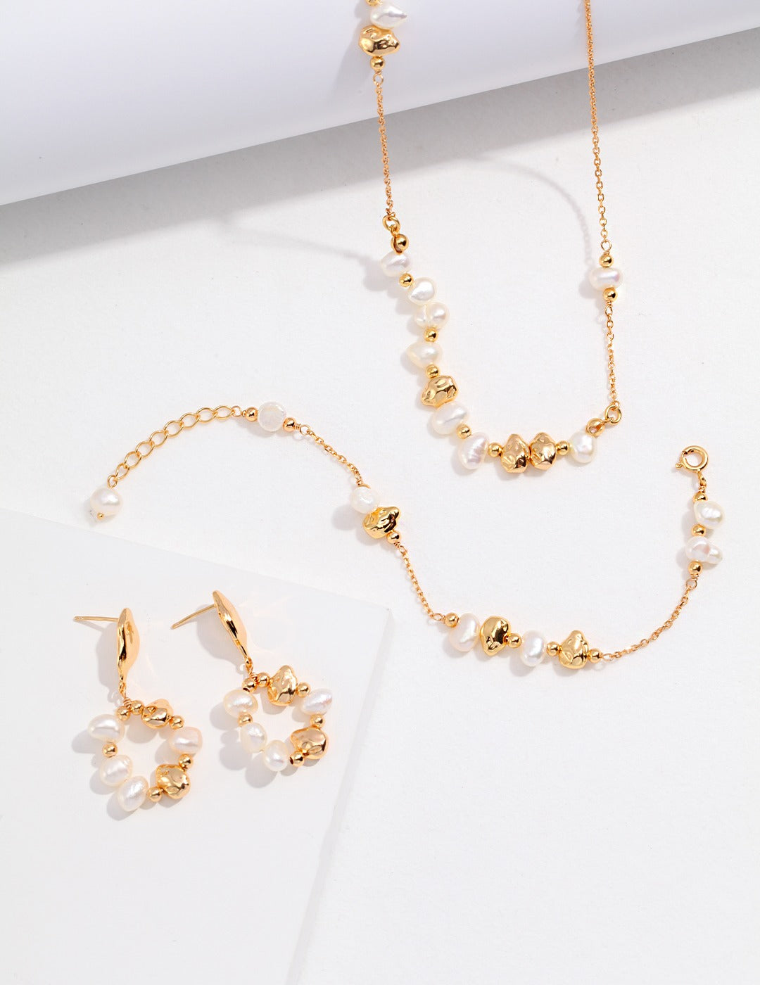 Gold Beads With Mini Baroque Pearl Set