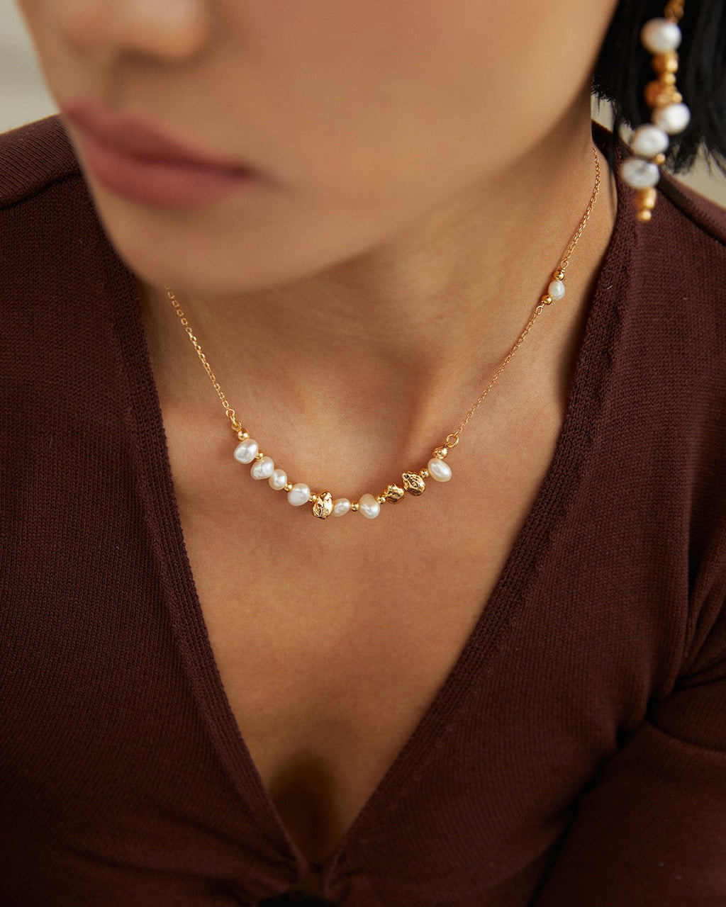 Gold Beads With Mini Baroque Pearl Set