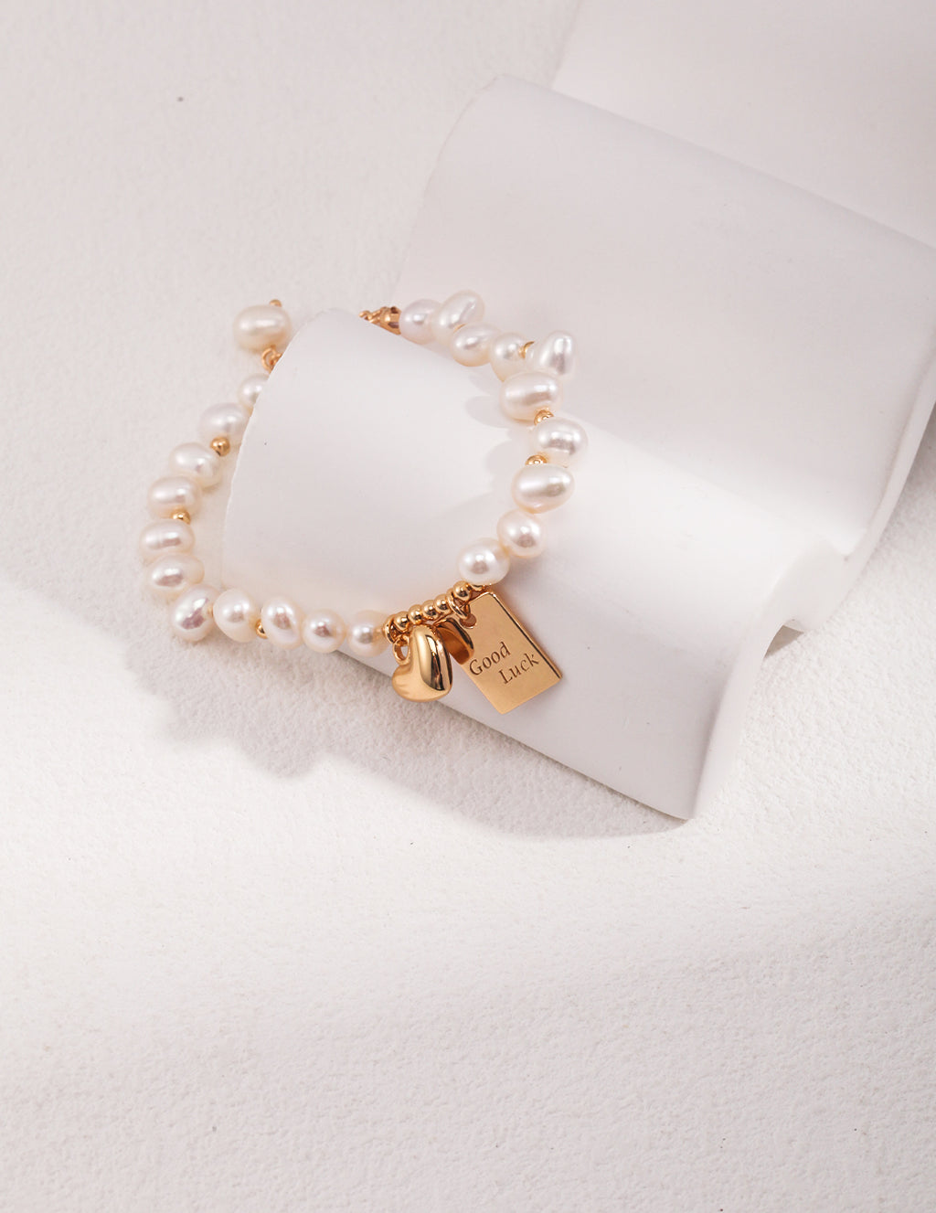 Good Luck Heart Tag Rice Pearl Bracelet