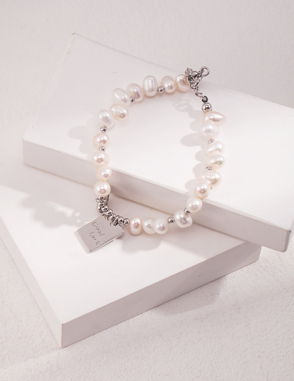 Good Luck Heart Tag Rice Pearl Bracelet