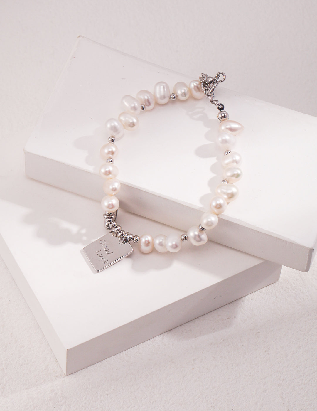 Good Luck Heart Tag Rice Pearl Bracelet
